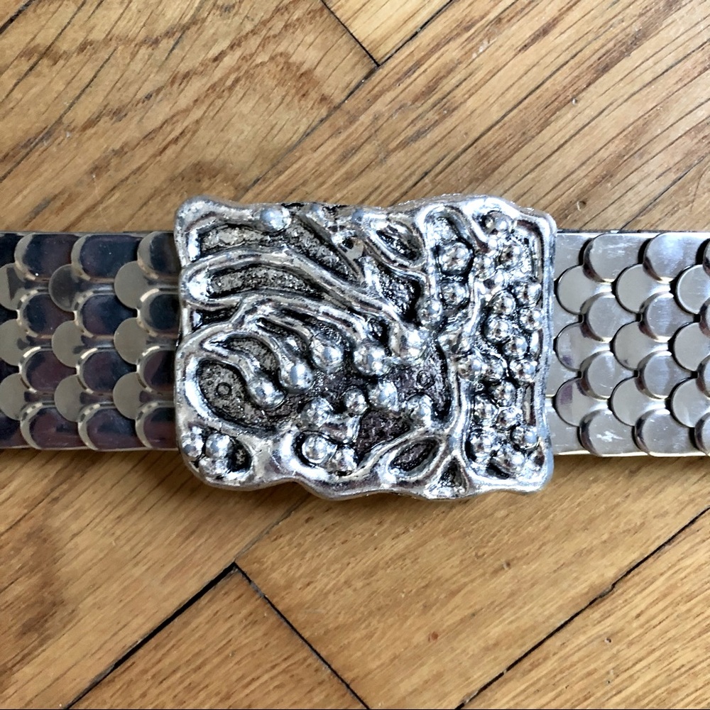 Vintage silver reflective scales belt